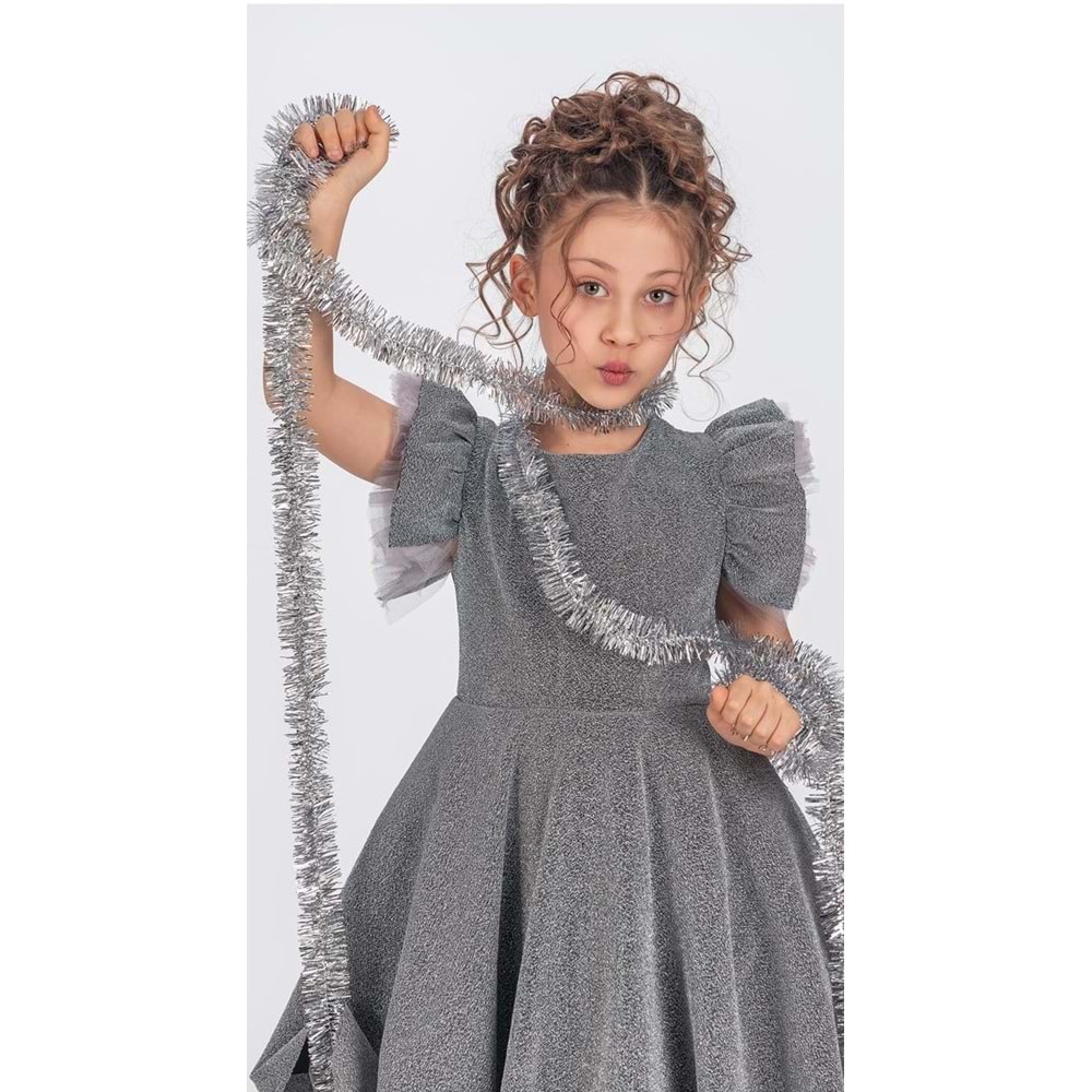 Kız Çocuk Janjanlı Kumaş Abiye SB669