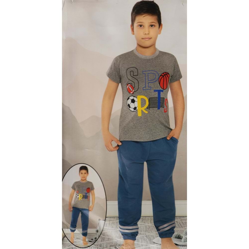 Uzun Pantolonlu , Kısa Kol Tişört Çocuk Penye Pijama Takım