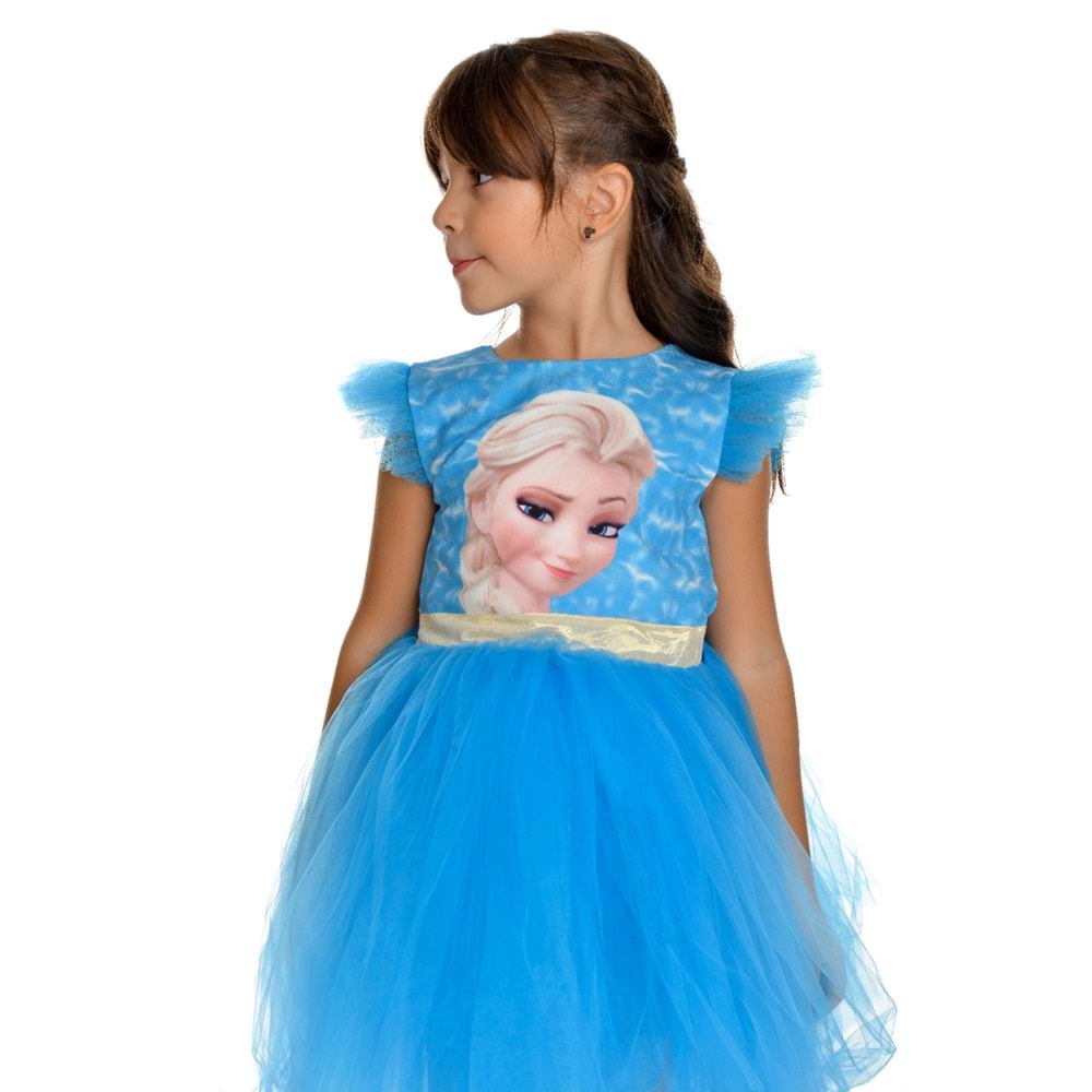Turkuaz Mavi Elsa Parti Elbisesi