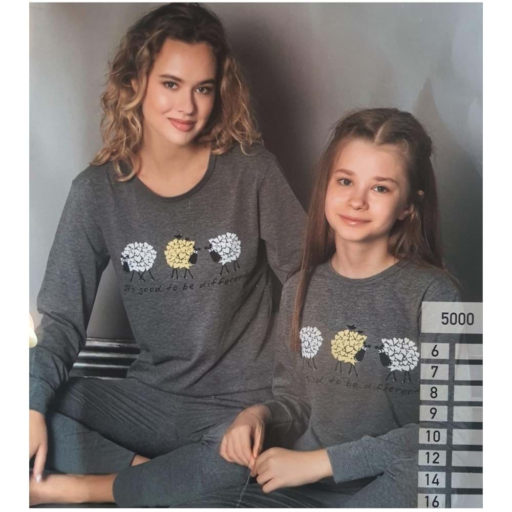 Penye Kumaş Uzun Pantolonlu , Uzun Kol Tişört Kız Çocuk Pijama Takım