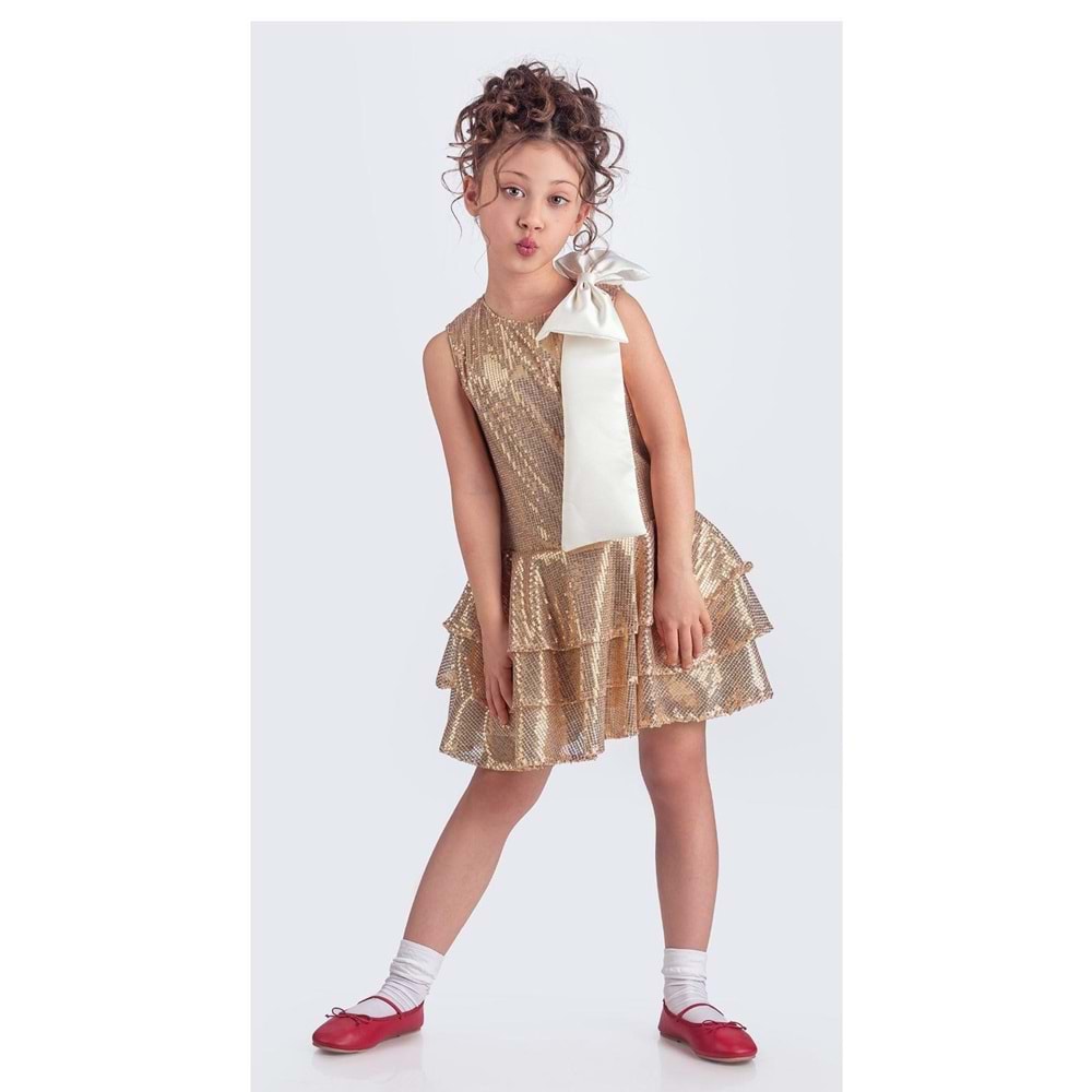 Payet Kumaş Kolsuz Kız Çoccuk Parti Elbise SB702