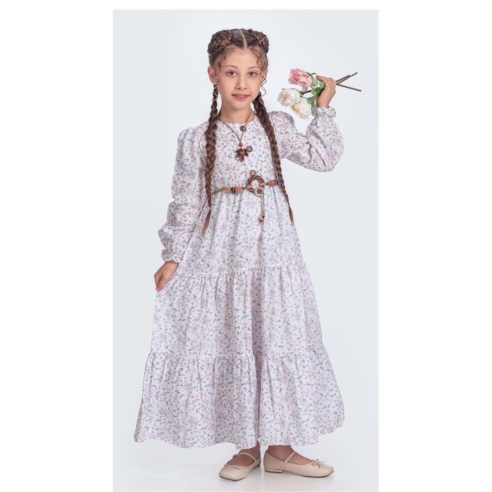 Tesettür Kız Çocuk Müslin Kumaş Elbise SB705