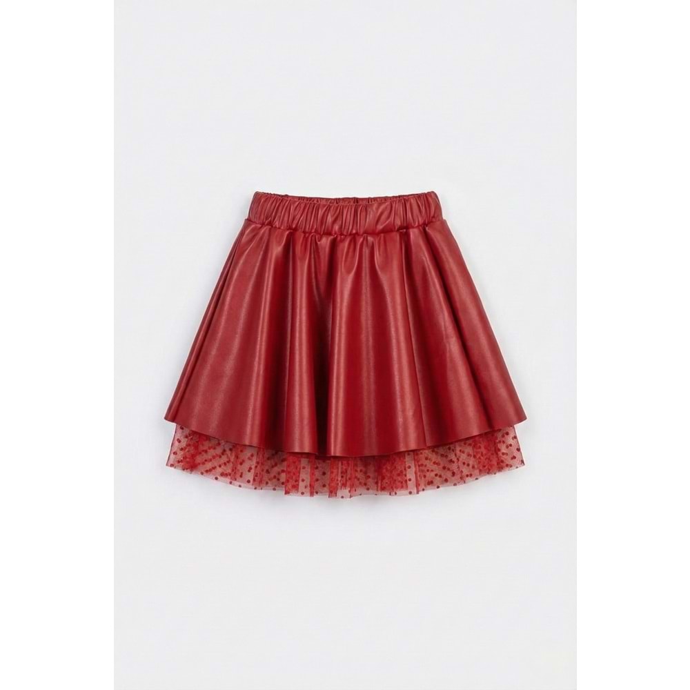 Kız Çocuk Elttan Tül Destekli Deri Etek SB725