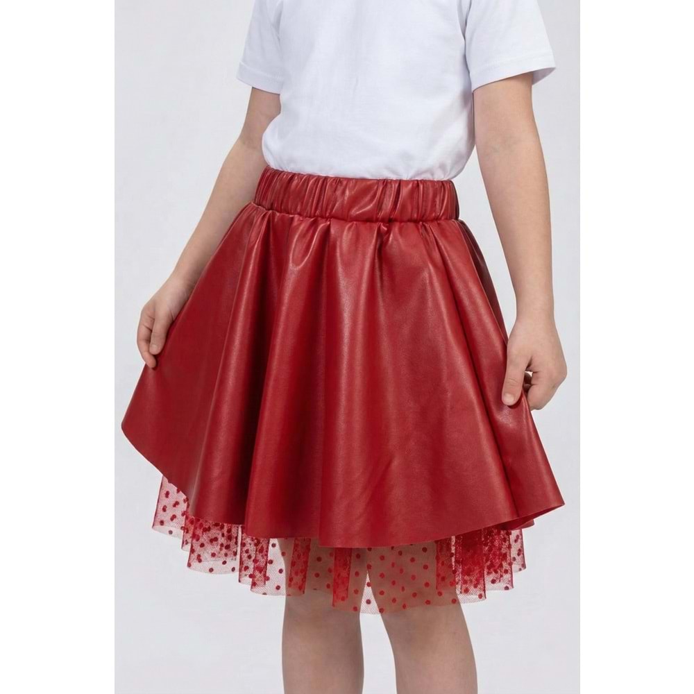 Kız Çocuk Elttan Tül Destekli Deri Etek SB725