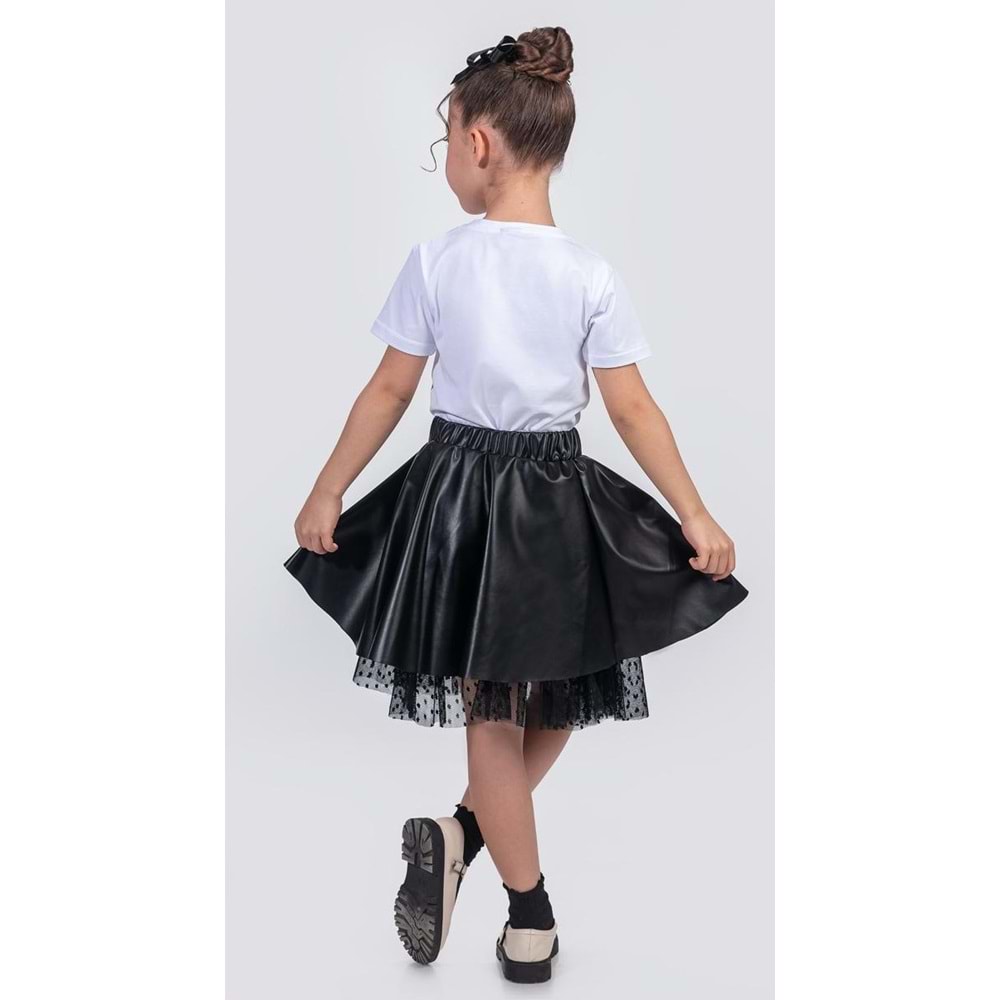 Kız Çocuk Elttan Tül Destekli Deri Etek SB725