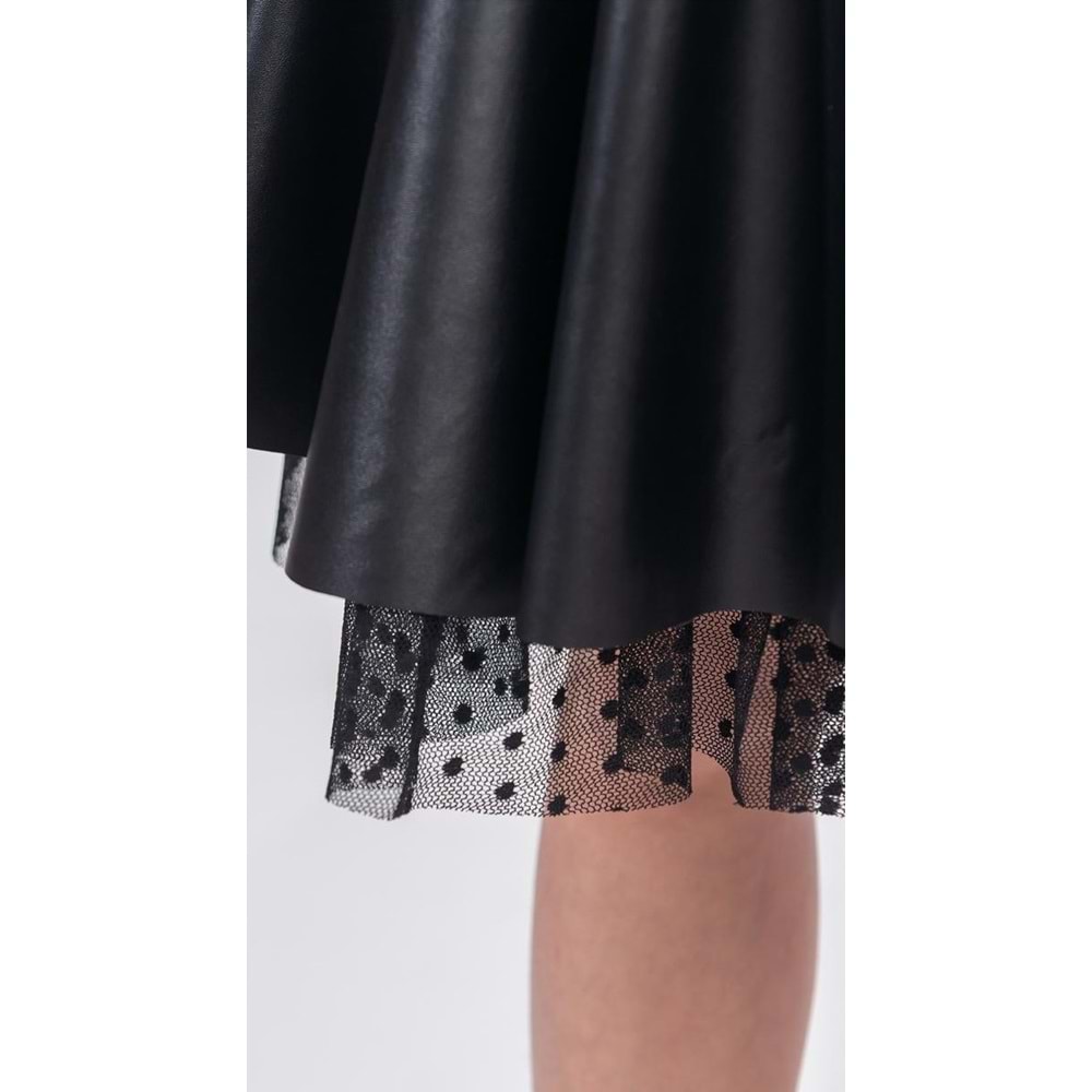 Kız Çocuk Elttan Tül Destekli Deri Etek SB725