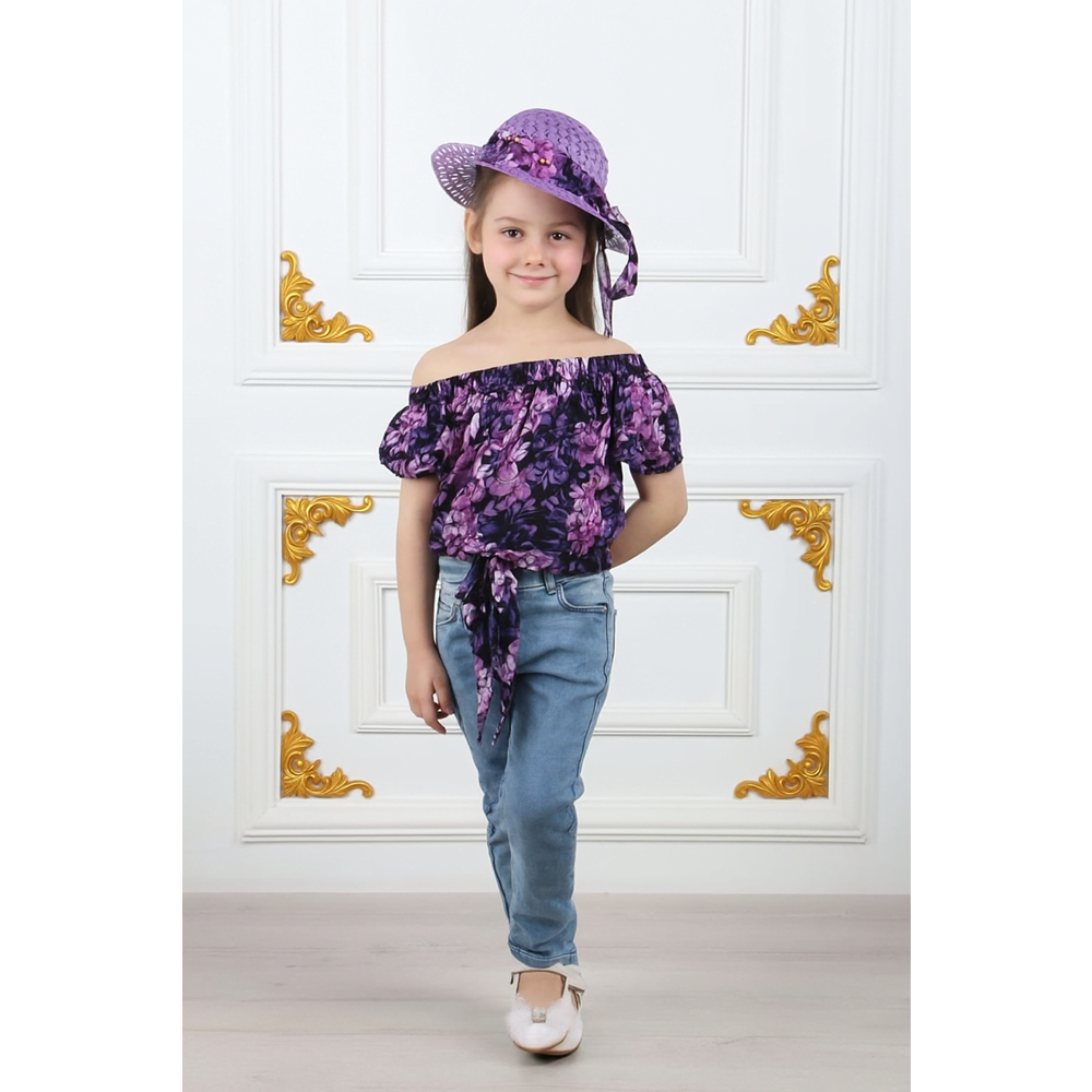 Kız Çocuk Kot Pantolon, Şapka , Bluz Takım