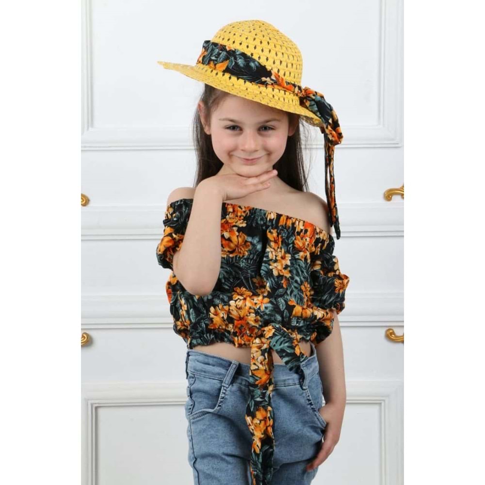 Kız Çocuk Kot Pantolon, Şapka , Bluz Takım