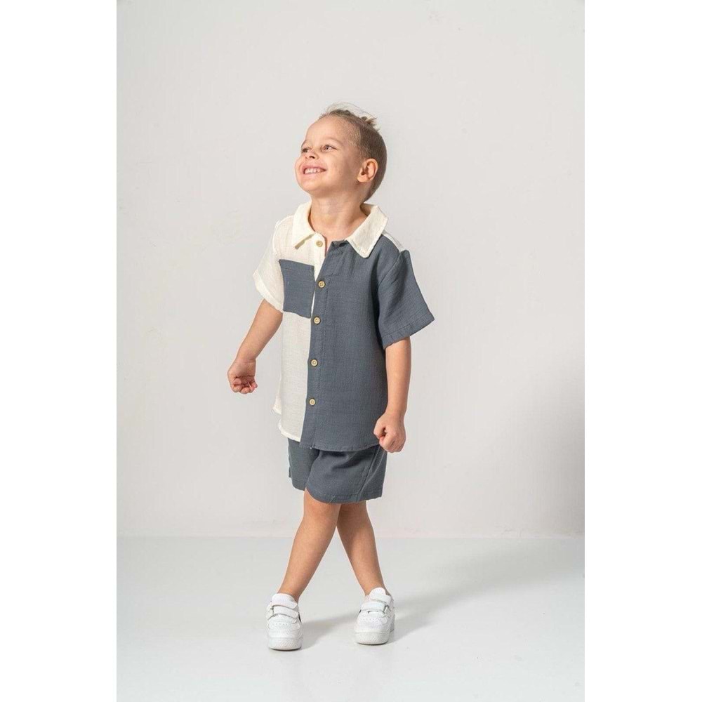 Şortlu Pamuklu Yazlık Müslin Erkek Çocuk Takım M00733