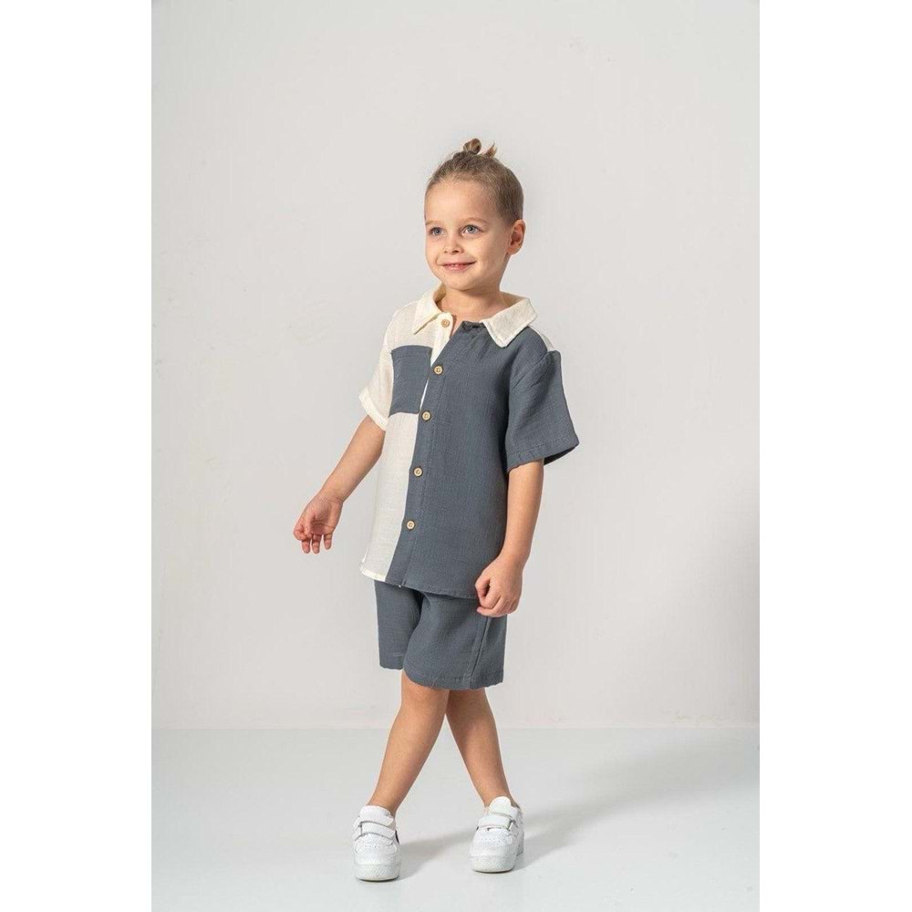 Şortlu Pamuklu Yazlık Müslin Erkek Çocuk Takım M00733