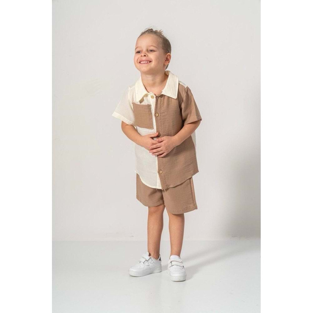 Şortlu Pamuklu Yazlık Müslin Erkek Çocuk Takım M00733