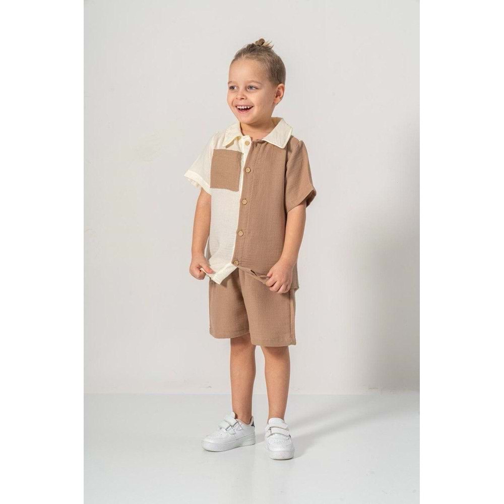 Şortlu Pamuklu Yazlık Müslin Erkek Çocuk Takım M00733