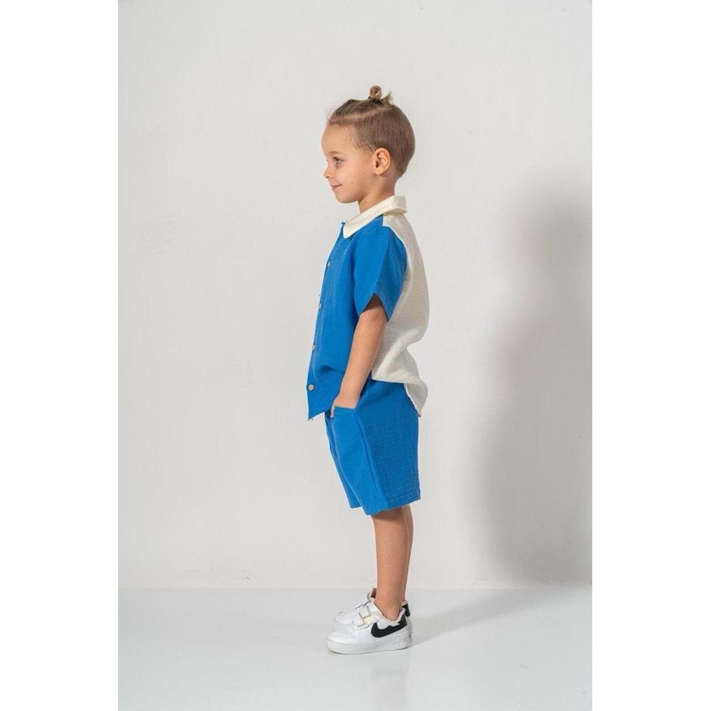 Şortlu Pamuklu Yazlık Müslin Erkek Çocuk Takım M00733