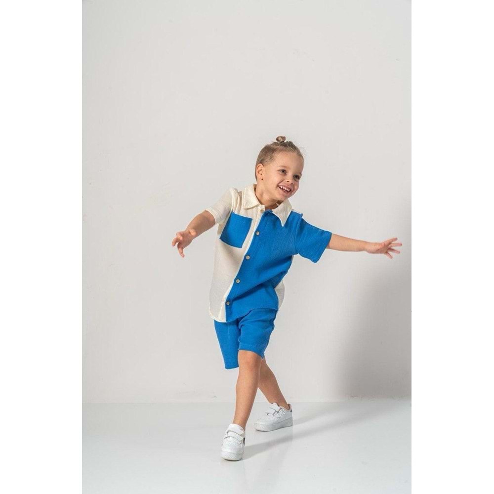 Şortlu Pamuklu Yazlık Müslin Erkek Çocuk Takım M00733