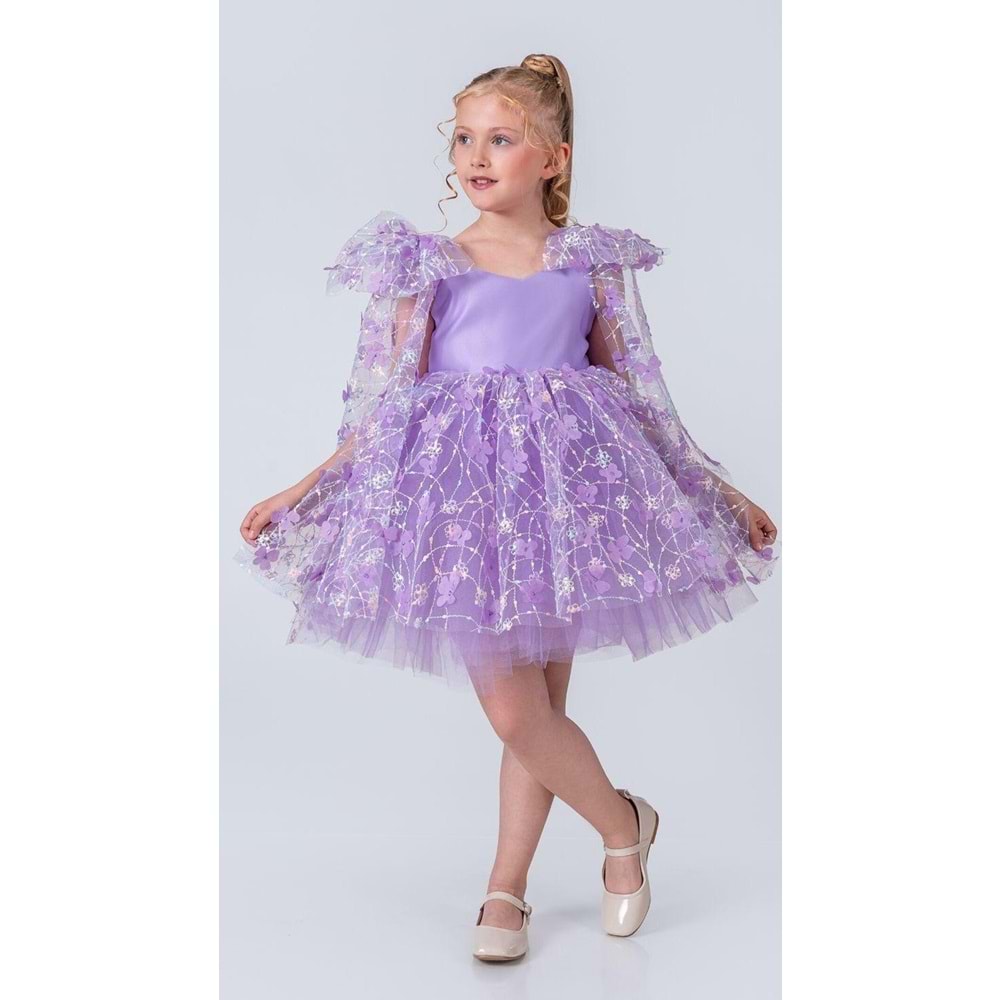 Çiçek Motif Tüllü Kız Çocuk Abiye Elbise SB736