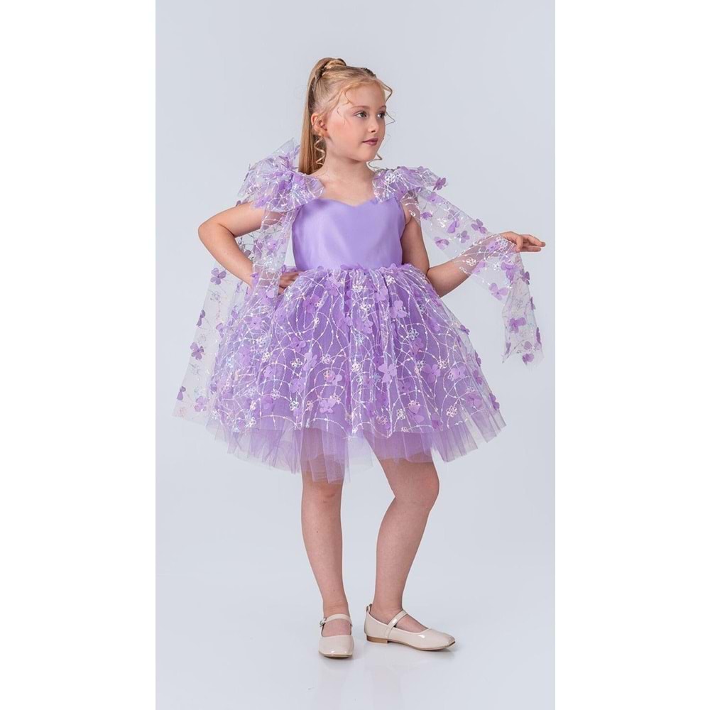 Çiçek Motif Tüllü Kız Çocuk Abiye Elbise SB736