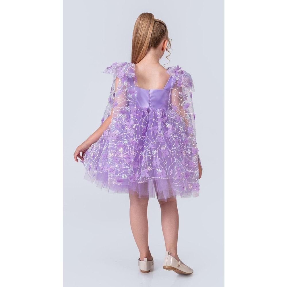 Çiçek Motif Tüllü Kız Çocuk Abiye Elbise SB736