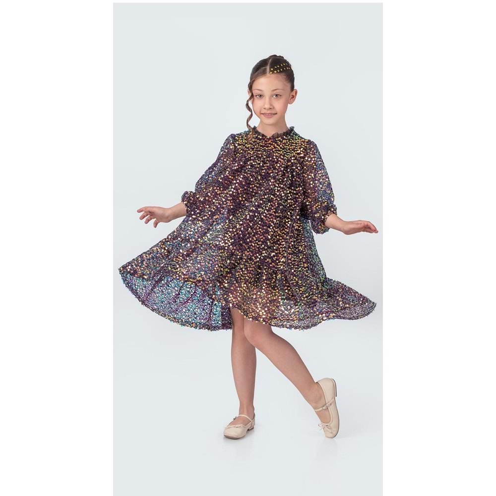 Pul Payet Boydan Rahat Kız Çocuk Elbise