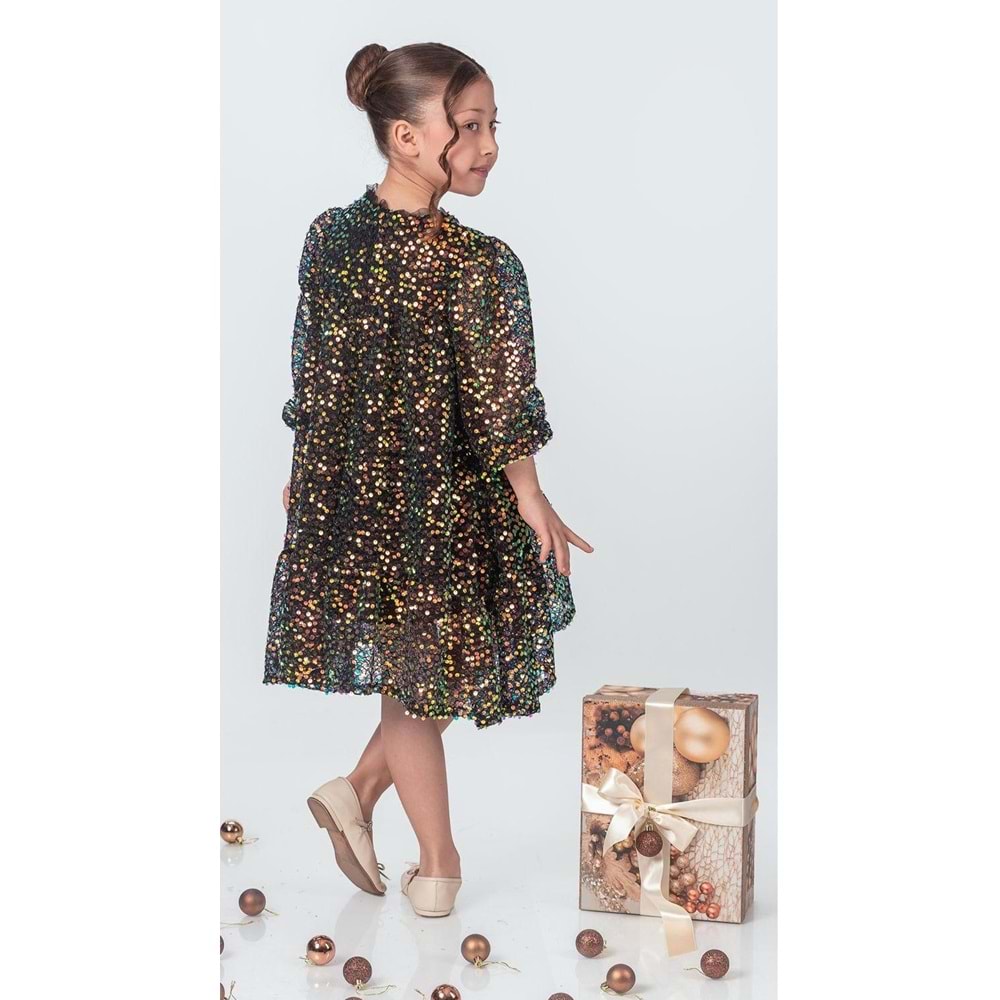 Pul Payet Boydan Rahat Kız Çocuk Elbise