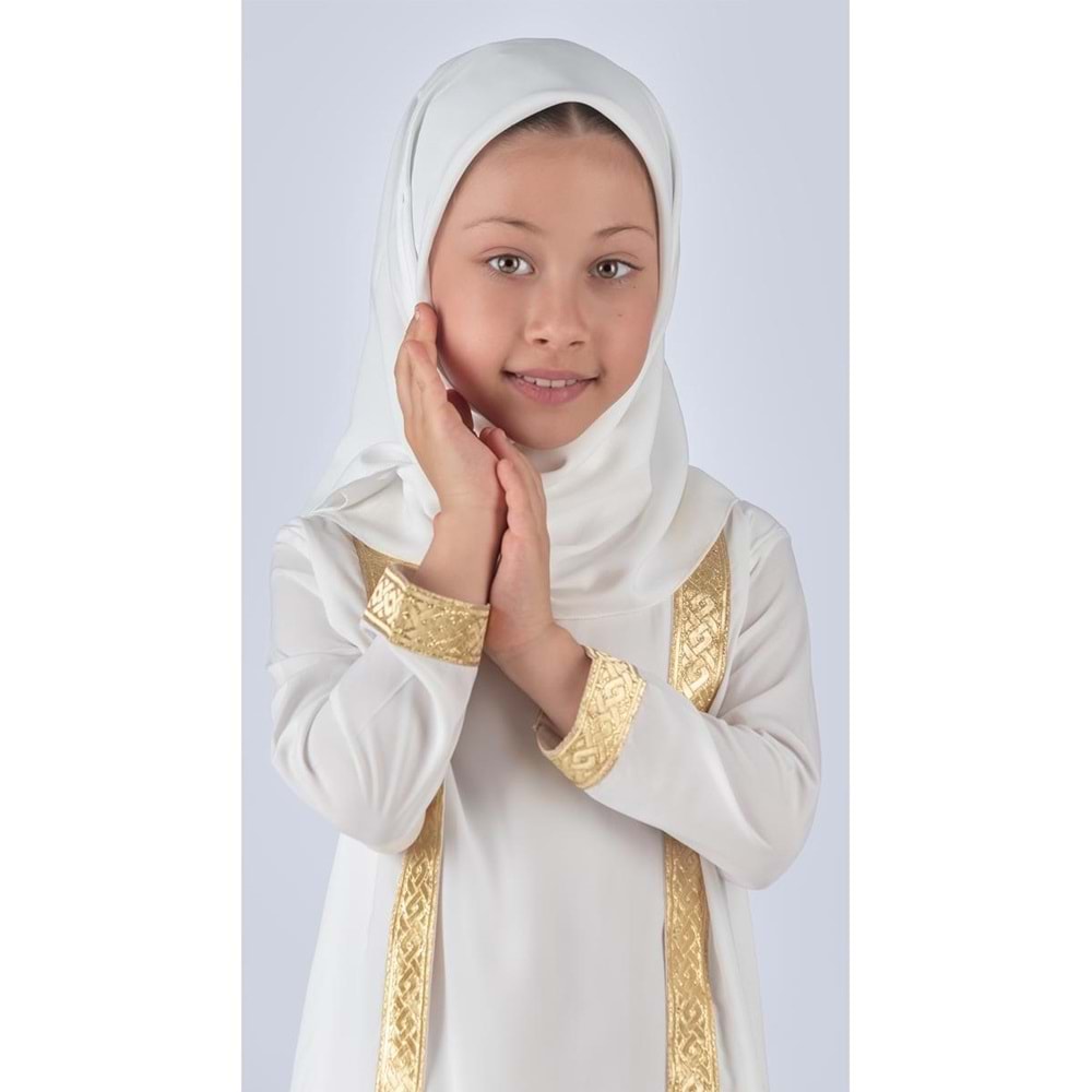 Kız Çocuk Eşarplı Boydan Ferace Elbise