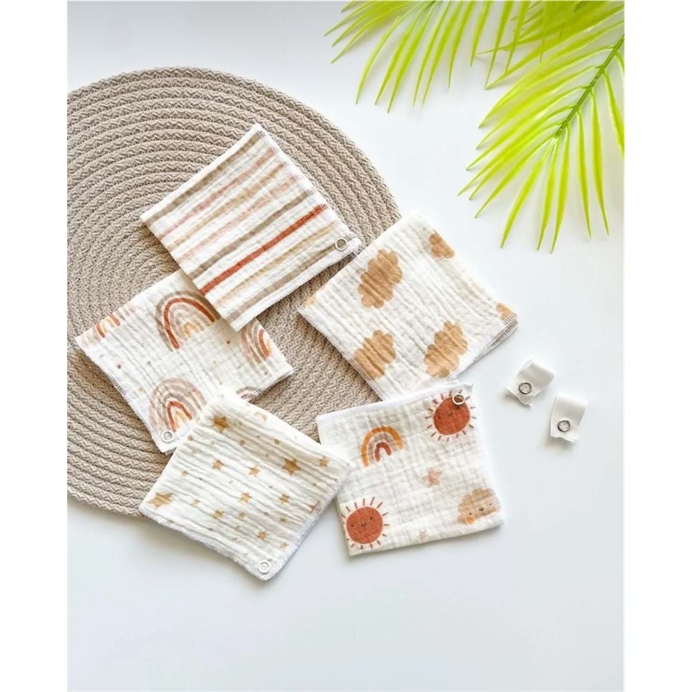 5'li Müslin Bebek Ağız Mendili, Mama Önlüğü M00750