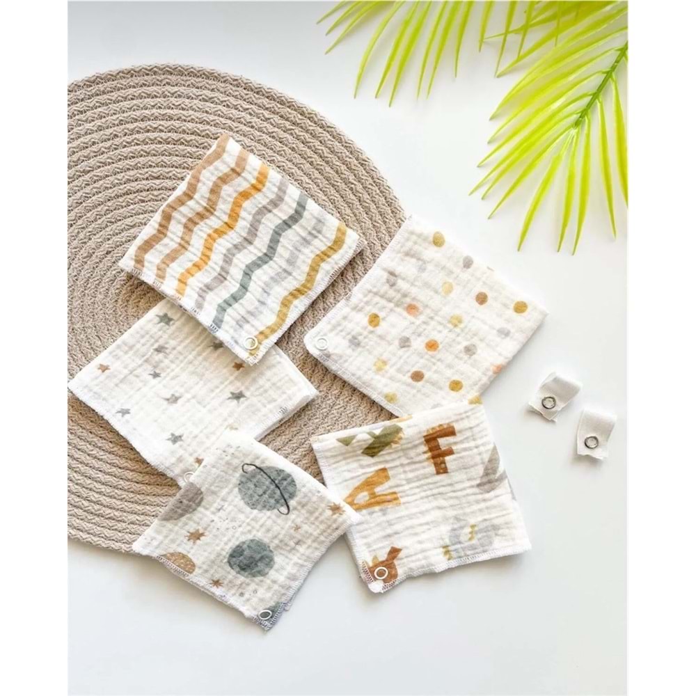 5'li Müslin Bebek Ağız Mendili, Mama Önlüğü M00750