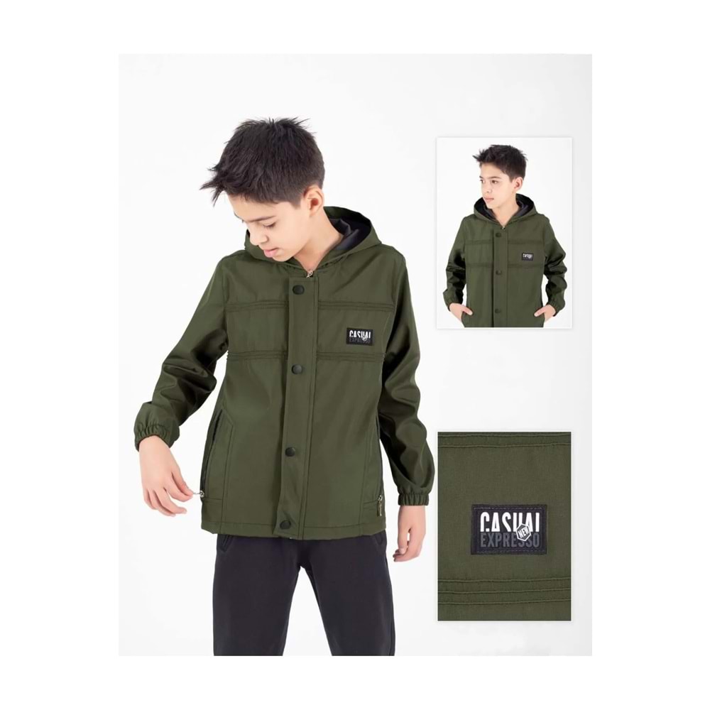Erkek Çocuk Kapüşonlu Cepli Yağmurluk