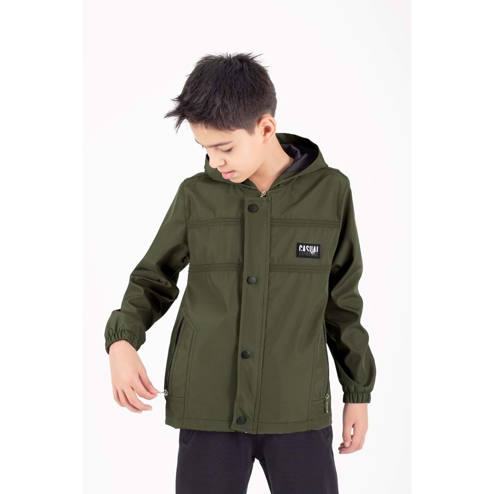 Erkek Çocuk Kapüşonlu Cepli Yağmurluk