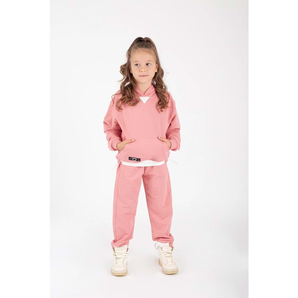 Kız Çocuk Arma Detaylı Lastikli Tarz Eşofman Takım