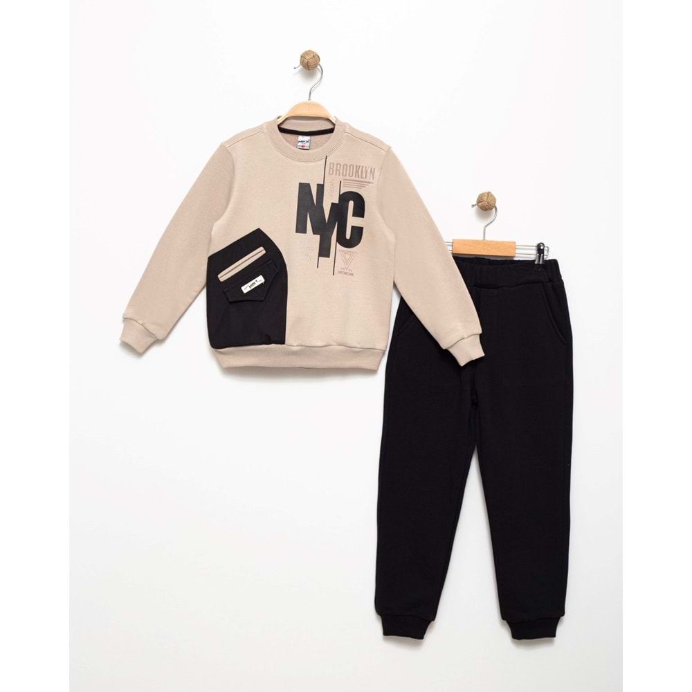 Erkek Çocuk Baskılı Cep Detaylı Tarz Eşofman Takım