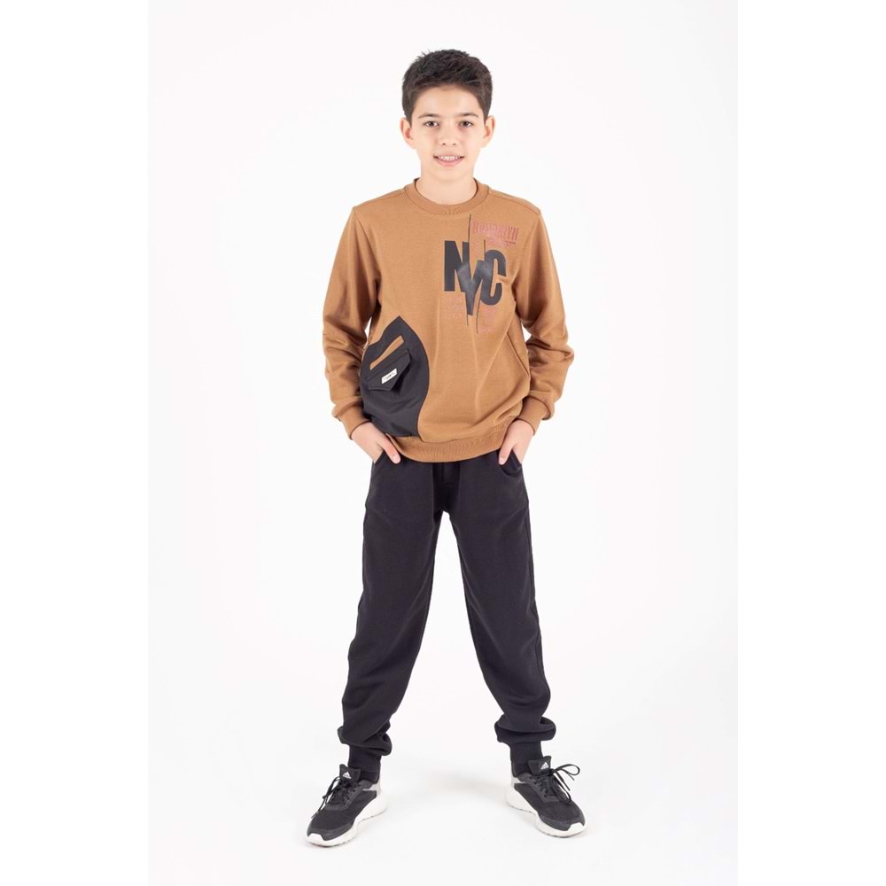 Erkek Çocuk Baskılı Cep Detaylı Tarz Eşofman Takım