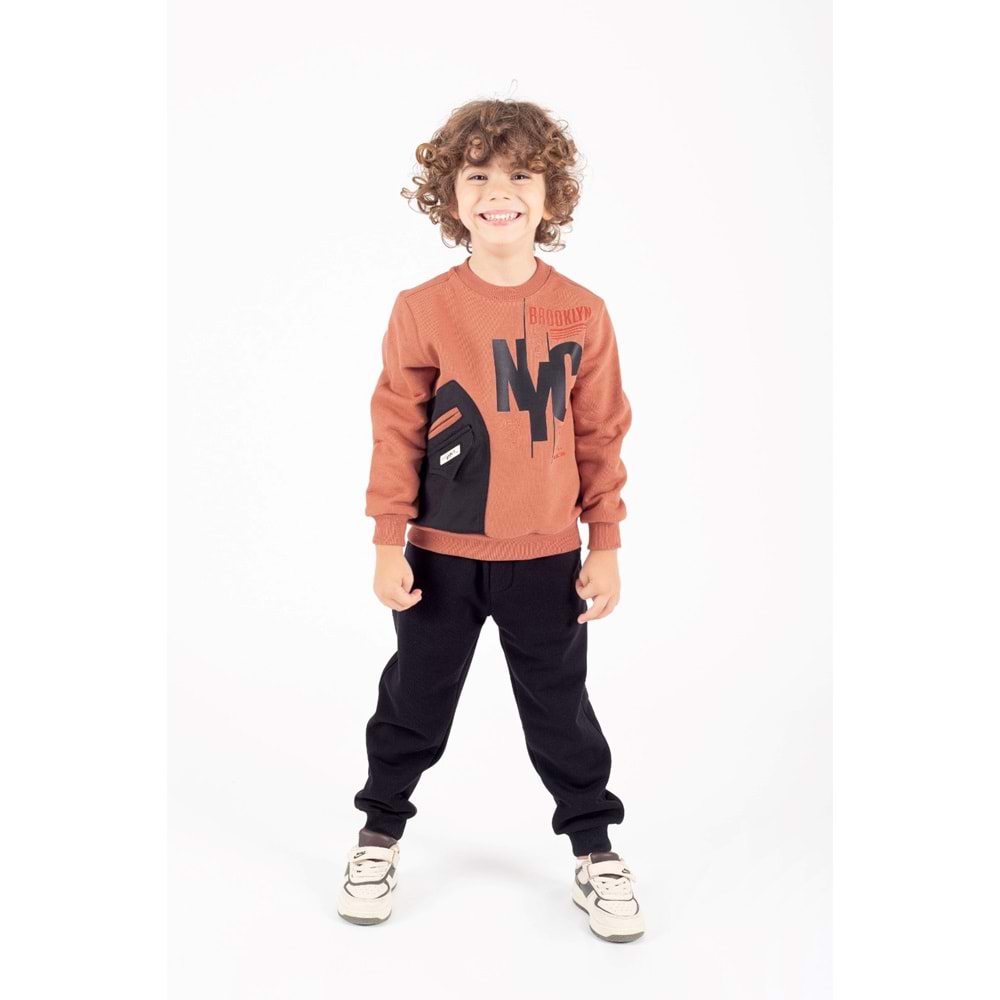 Erkek Çocuk Baskılı Cep Detaylı Tarz Eşofman Takım