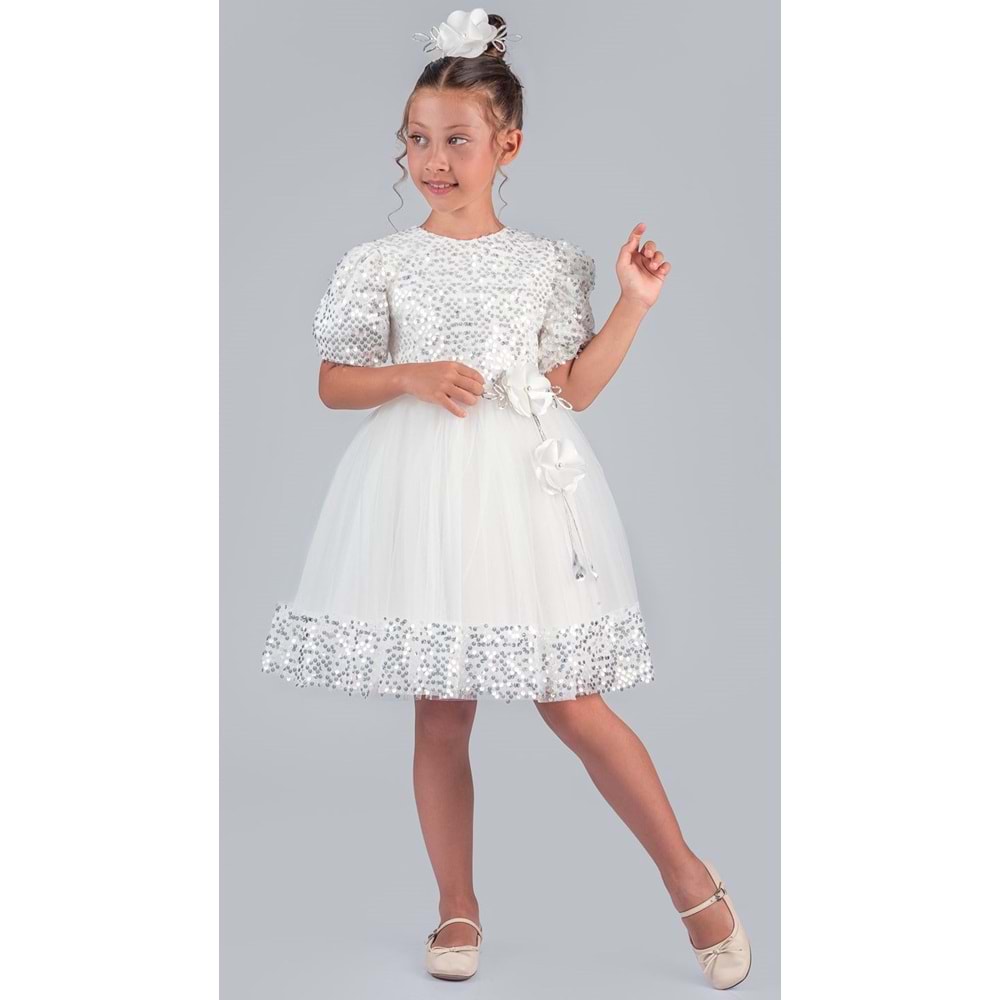 Etek Ucu Pul Detaylı Kız Çocuk Elbise