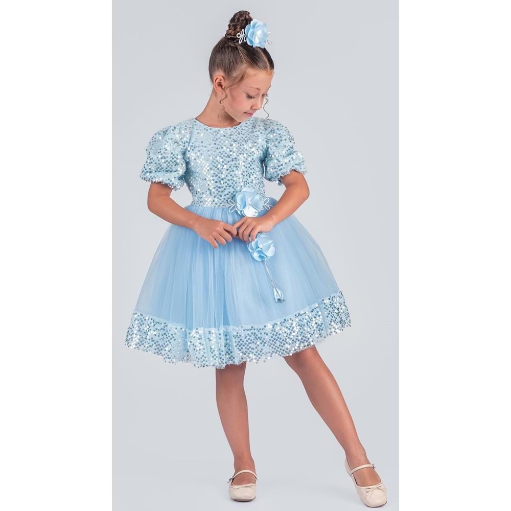 Etek Ucu Pul Detaylı Kız Çocuk Elbise