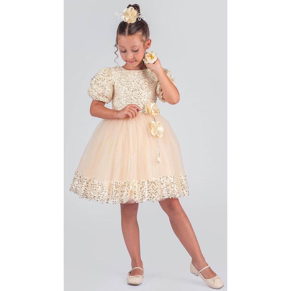 Etek Ucu Pul Detaylı Kız Çocuk Elbise