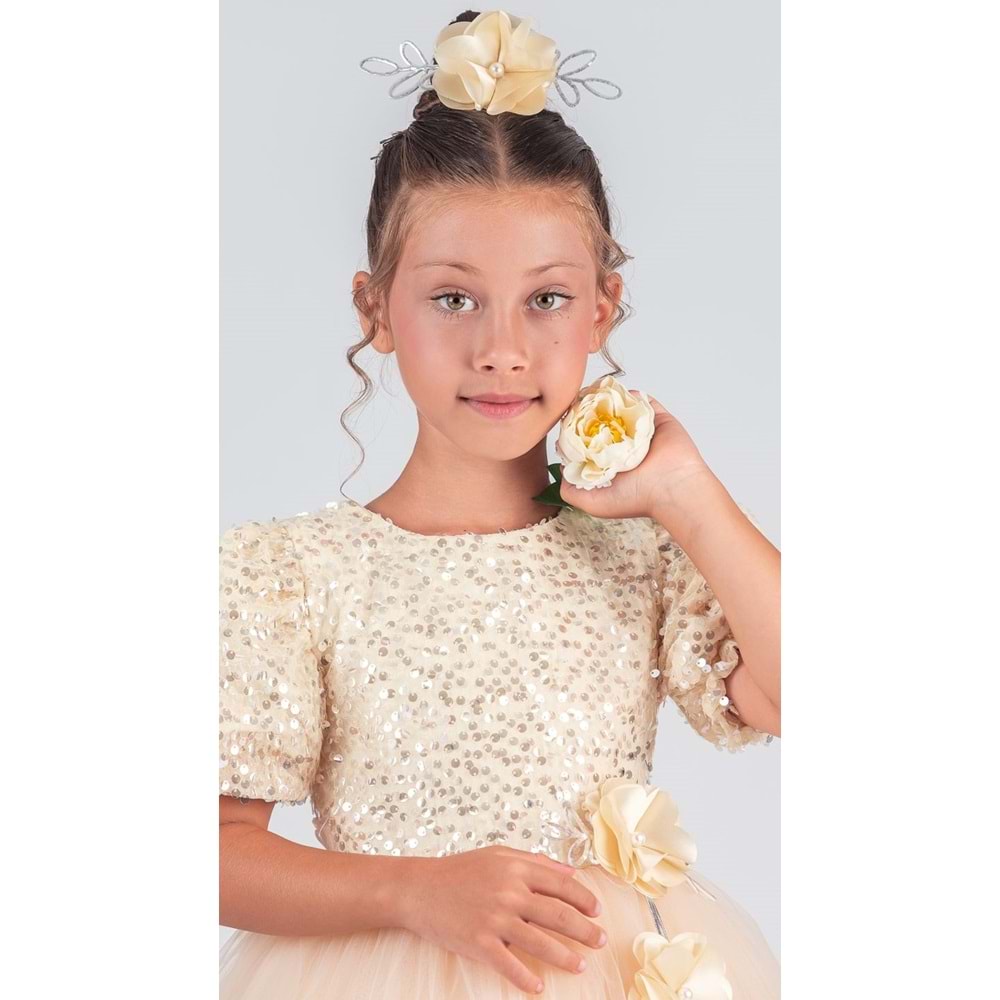 Etek Ucu Pul Detaylı Kız Çocuk Elbise