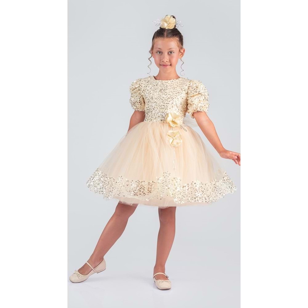 Etek Ucu Pul Detaylı Kız Çocuk Elbise