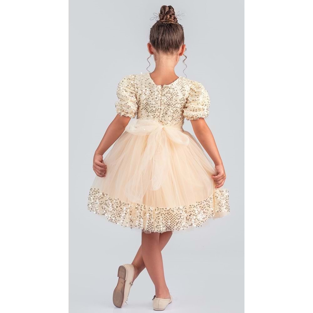 Etek Ucu Pul Detaylı Kız Çocuk Elbise