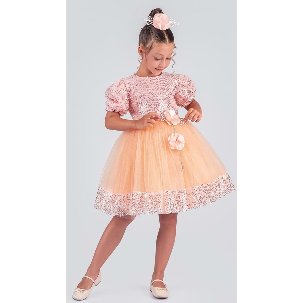 Etek Ucu Pul Detaylı Kız Çocuk Elbise