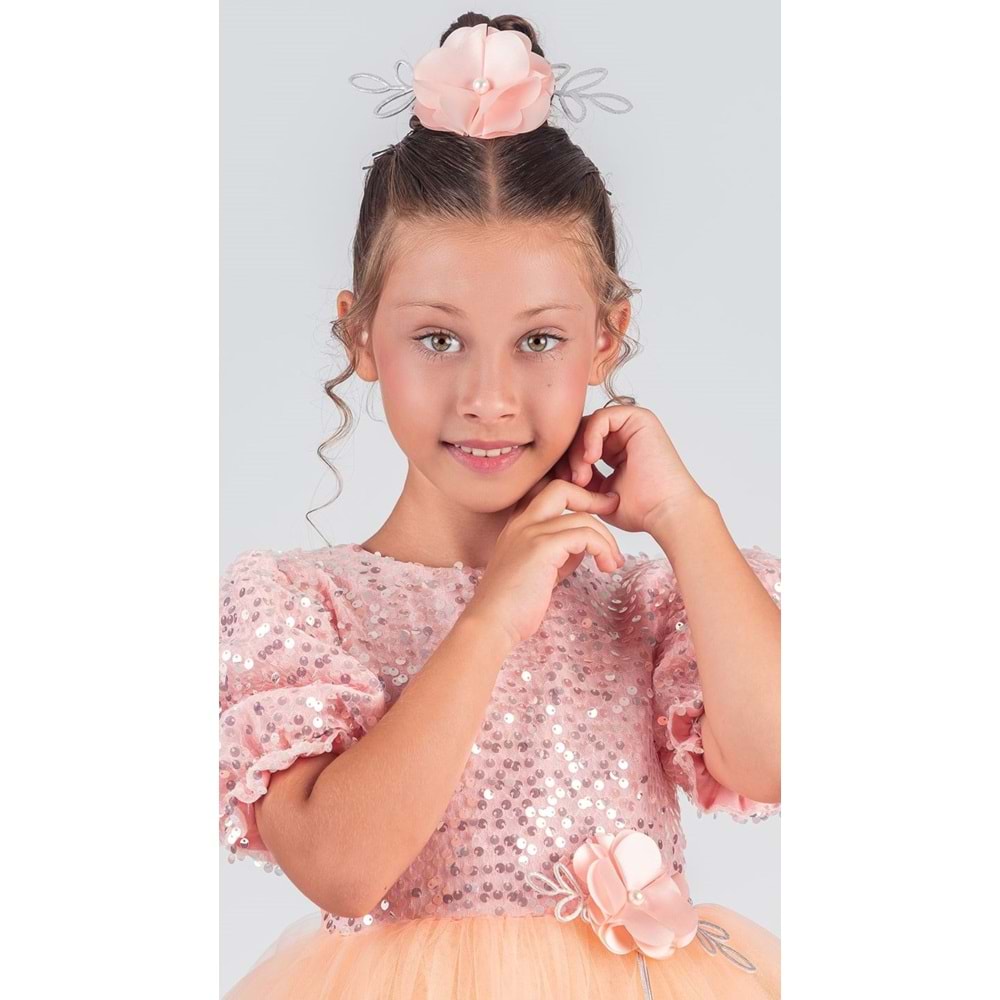 Etek Ucu Pul Detaylı Kız Çocuk Elbise