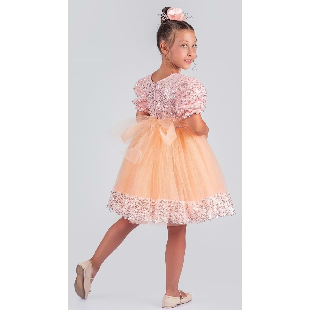 Etek Ucu Pul Detaylı Kız Çocuk Elbise