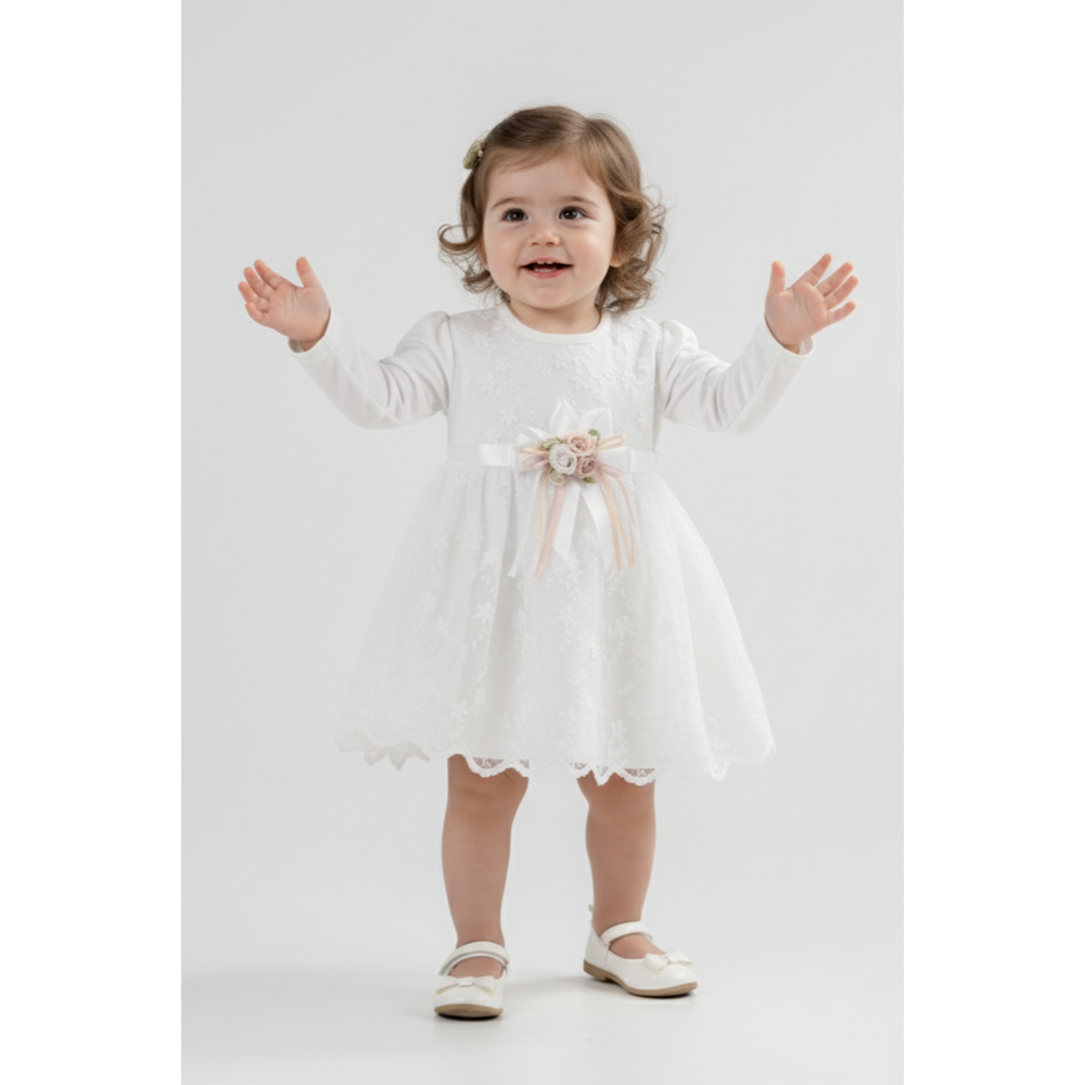 Kız Bebe Beli Çiçekli Özel Gün Elbise