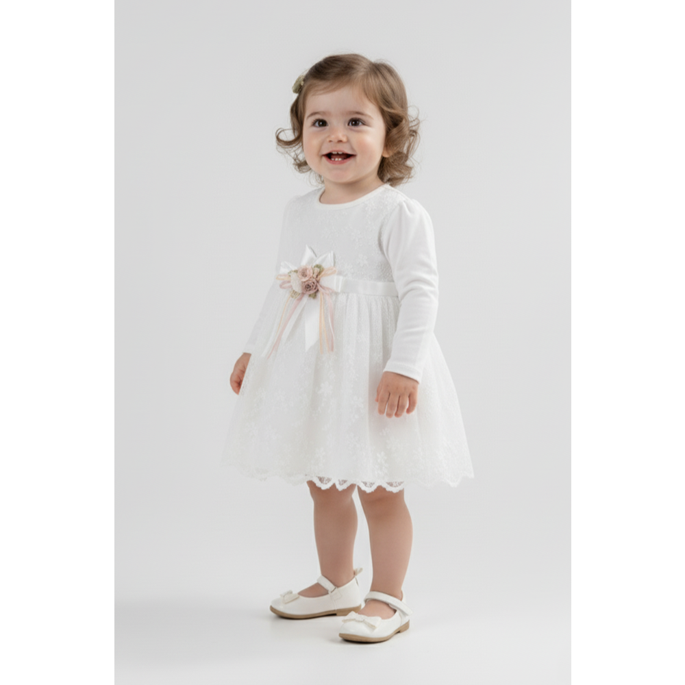 Kız Bebe Beli Çiçekli Özel Gün Elbise