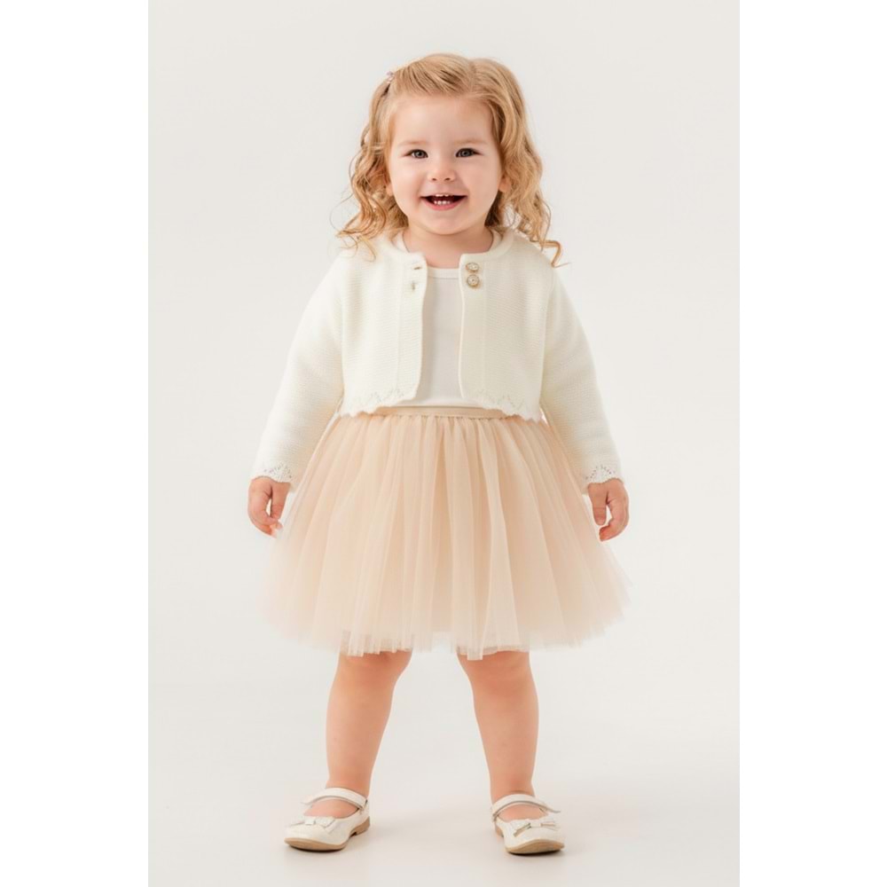 Kız Bebek Simli Triko Bolerolu Tütülü Elbise