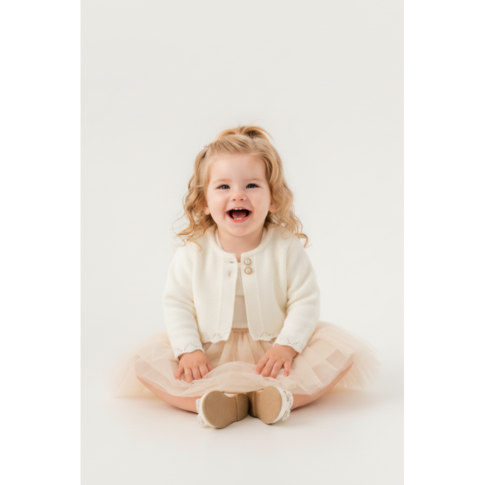 Kız Bebek Simli Triko Bolerolu Tütülü Elbise