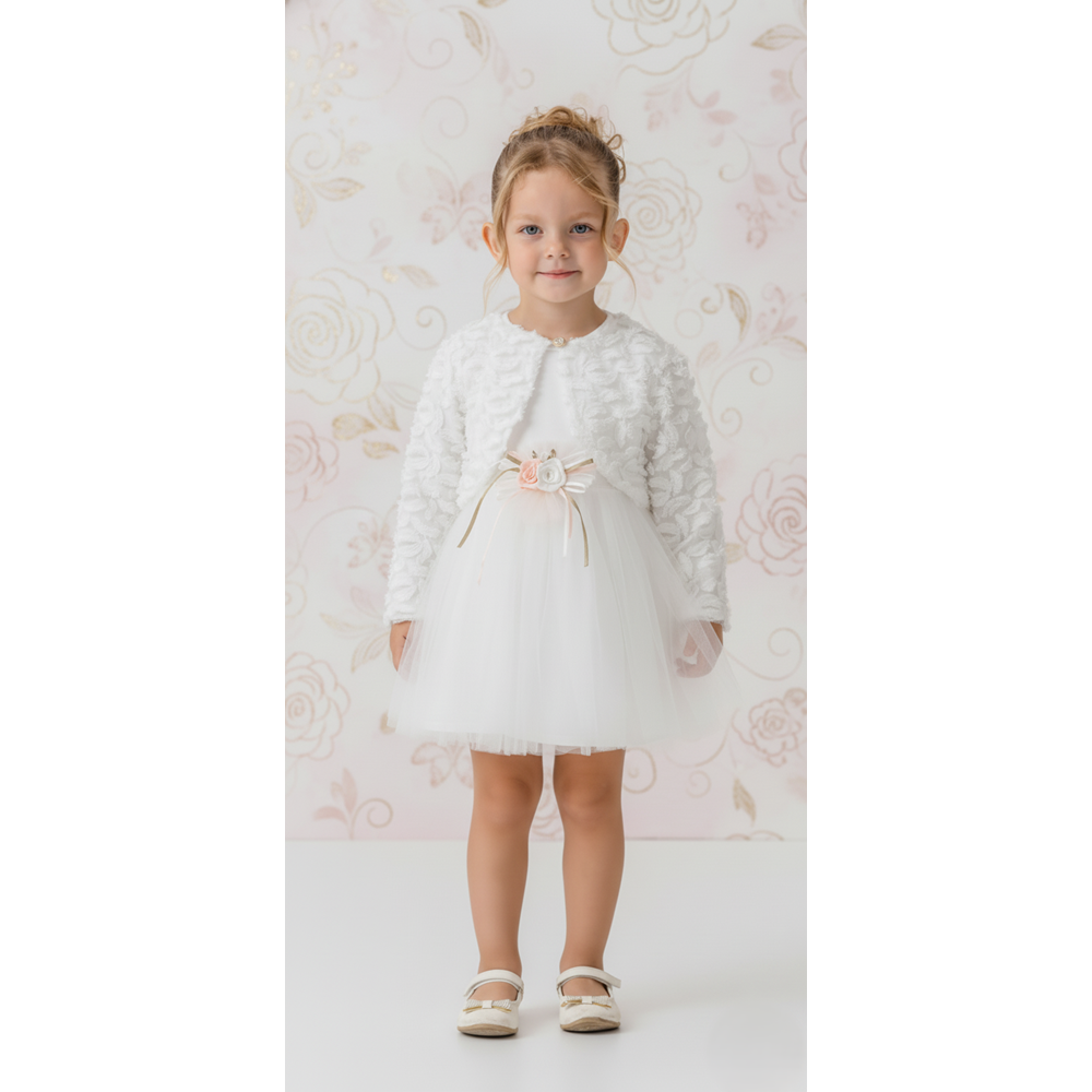 Kız Bebek Bolerolu Çiçek Motif Tütülü Elbise