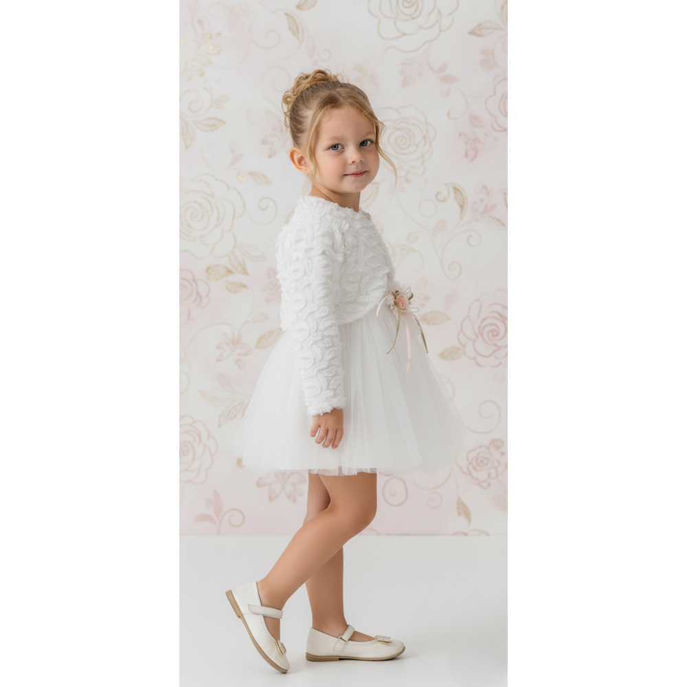 Kız Bebek Bolerolu Çiçek Motif Tütülü Elbise