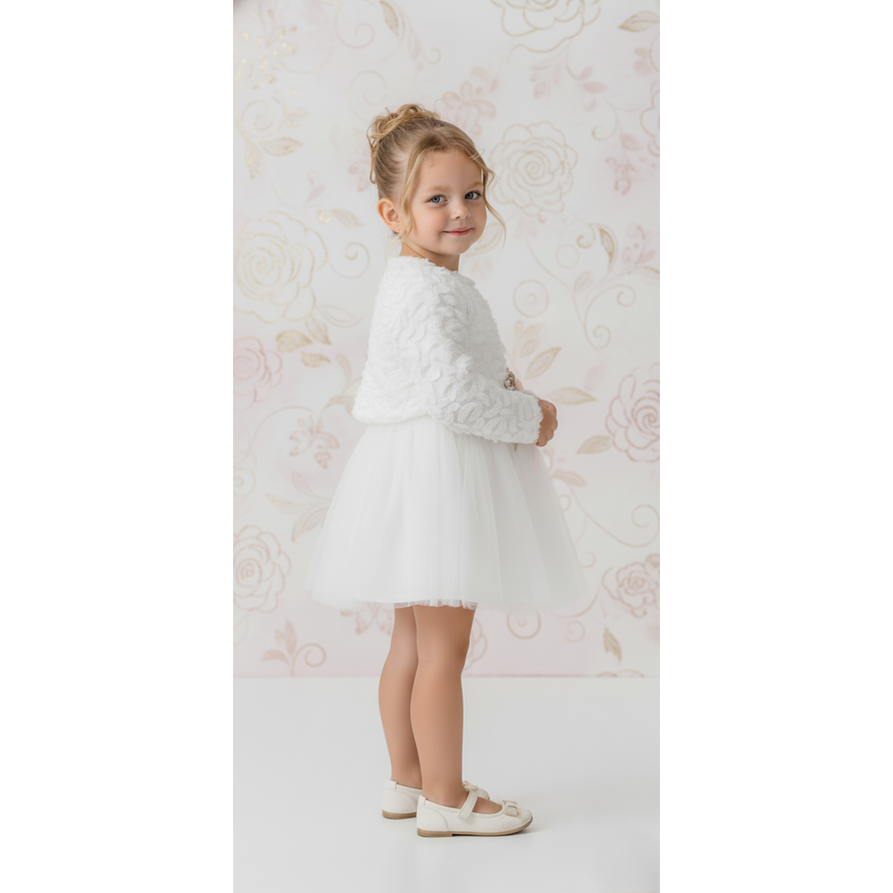 Kız Bebek Bolerolu Çiçek Motif Tütülü Elbise