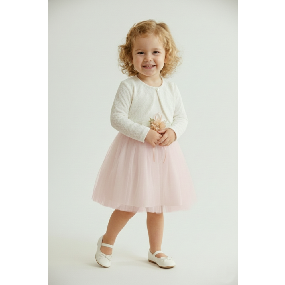 Kız Bebek Bolerolu Çiçek Motif Tütülü Elbise