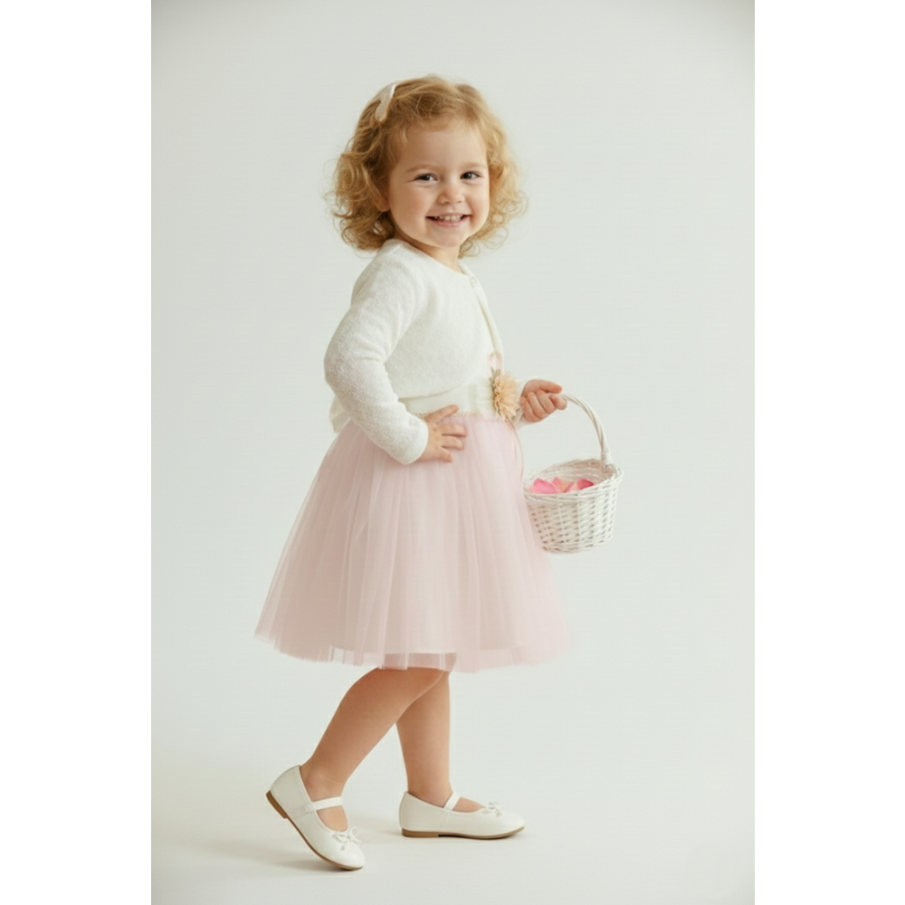 Kız Bebek Bolerolu Çiçek Motif Tütülü Elbise